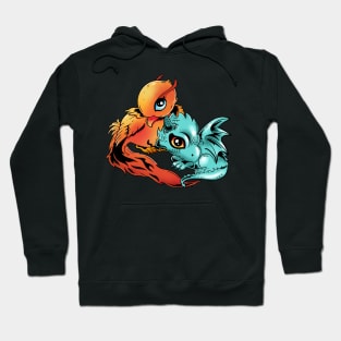 Rising Flames: A Baby Phoenix and Dragon Design Hoodie